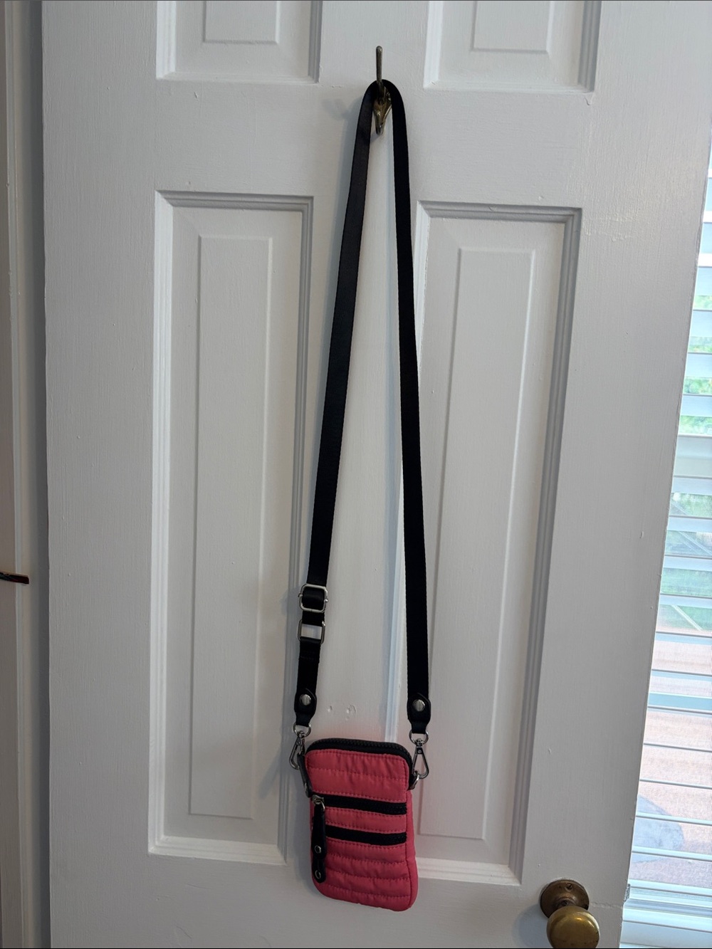 Small Pink Crossbody Phone Bag with Adjustable Black Strap